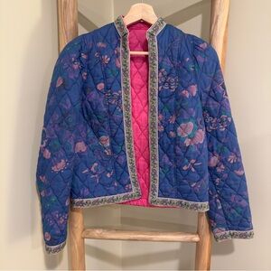 Floral Quilted Jacket with Pink Lining